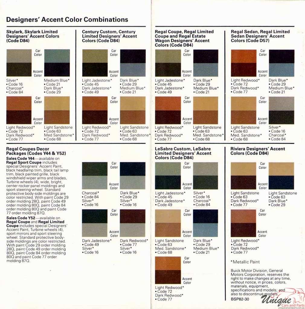 1982 Buick Exterior Paint Chart Page 1
